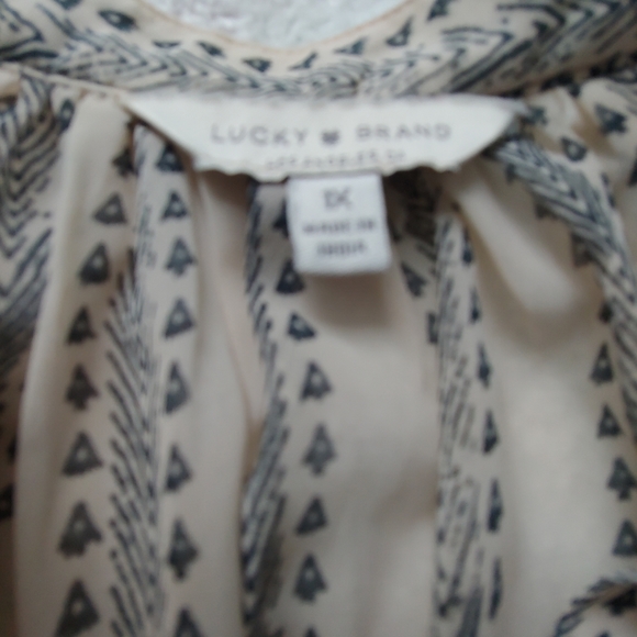 EUC Plus Size Lucky Brand Sheer Button Front Geo Stripe Poet Blouse – Size 1X - Picture 7 of 14
